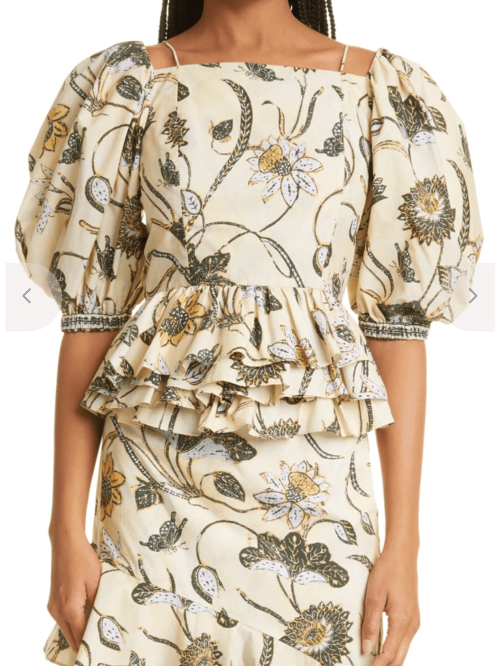 Ulla Johnson Butter Yellow Floral Puff-Sleeve Peplum Top